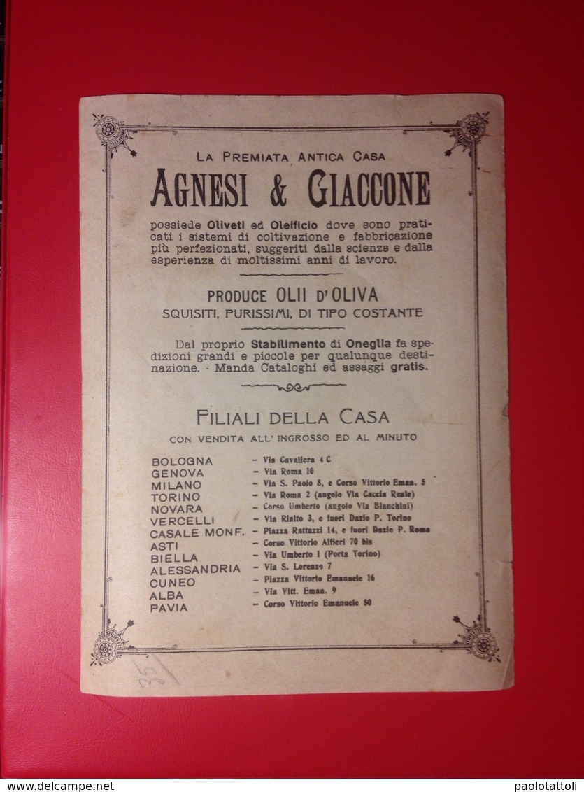 Advertising Cardboard, Cartoncino Pubblicitario- Olio D'oliva Agnesi & Giaccone, Oneglia. Dim.110mm X153mm. - Cartoncini Da Visita