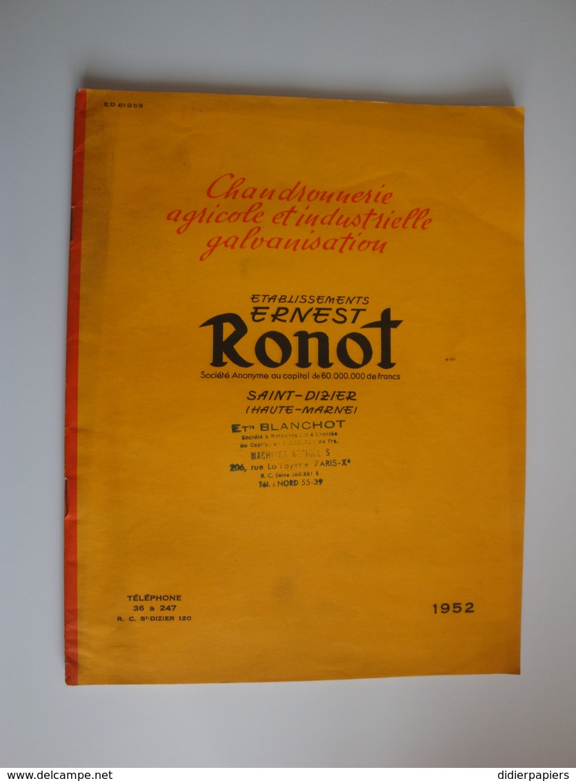 Catalogue Des Etb Ronot Ernest à Saint-Dizier,chaudronnerie Agricole Et Industrielle,galvanisation.laveur De Racines - Agricoltura