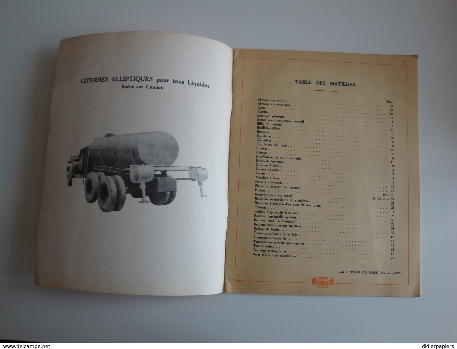 Catalogue Des Etb Ronot Ernest à Saint-Dizier,chaudronnerie Agricole Et Industrielle,galvanisation.laveur De Racines - Agricoltura