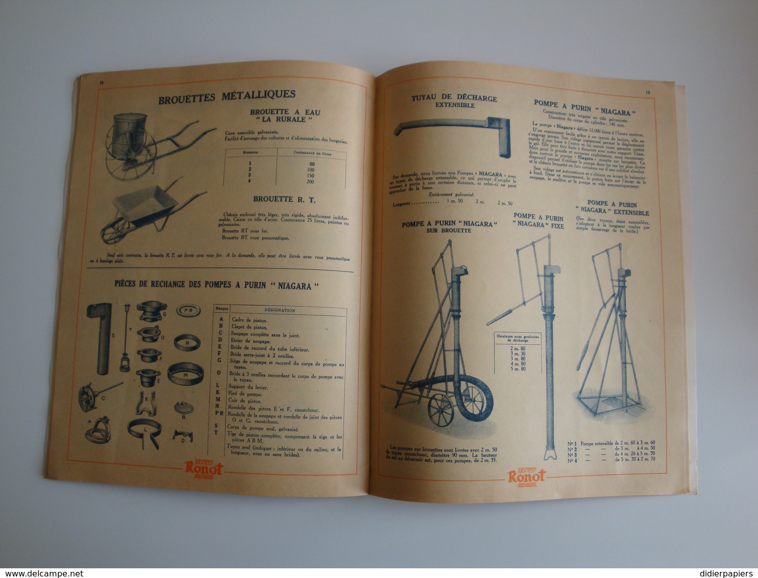 Catalogue Des Etb Ronot Ernest à Saint-Dizier,chaudronnerie Agricole Et Industrielle,galvanisation.laveur De Racines - Agricoltura