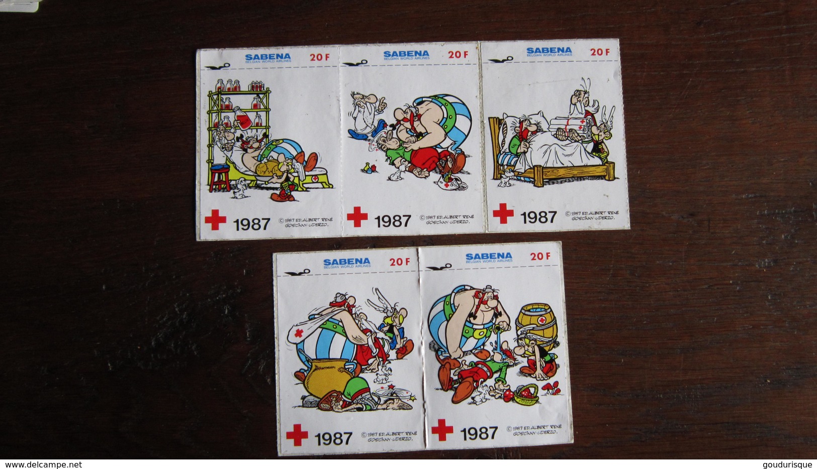 ASTERIX SERIE DES 5 AUTOCOLLANTS SABENA - Astérix