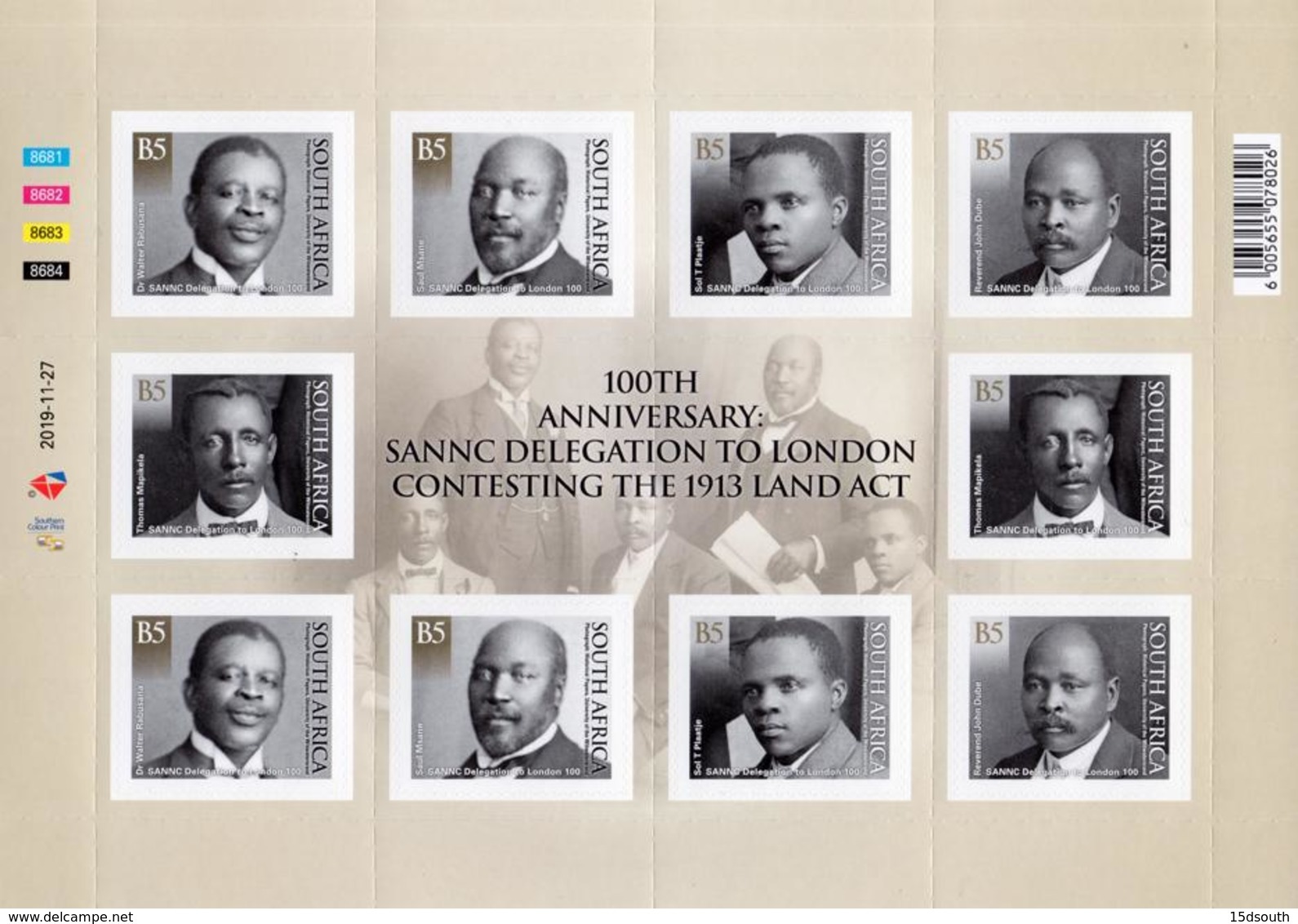 South Africa - 2019 100th Anniversary SANNC Delegation To London Sheet (**) - Unused Stamps
