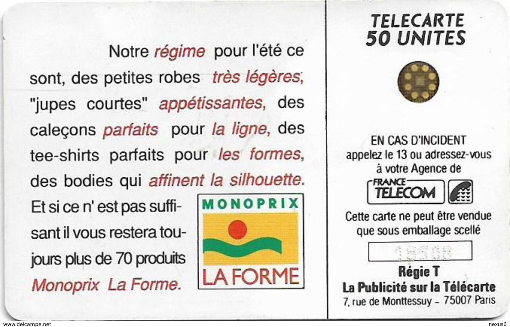 France - Monoprix - Cat.0124, SC4, Cn. 18508 Embossed, 50Units, 07.1990, 57.000ex, Used - 1990