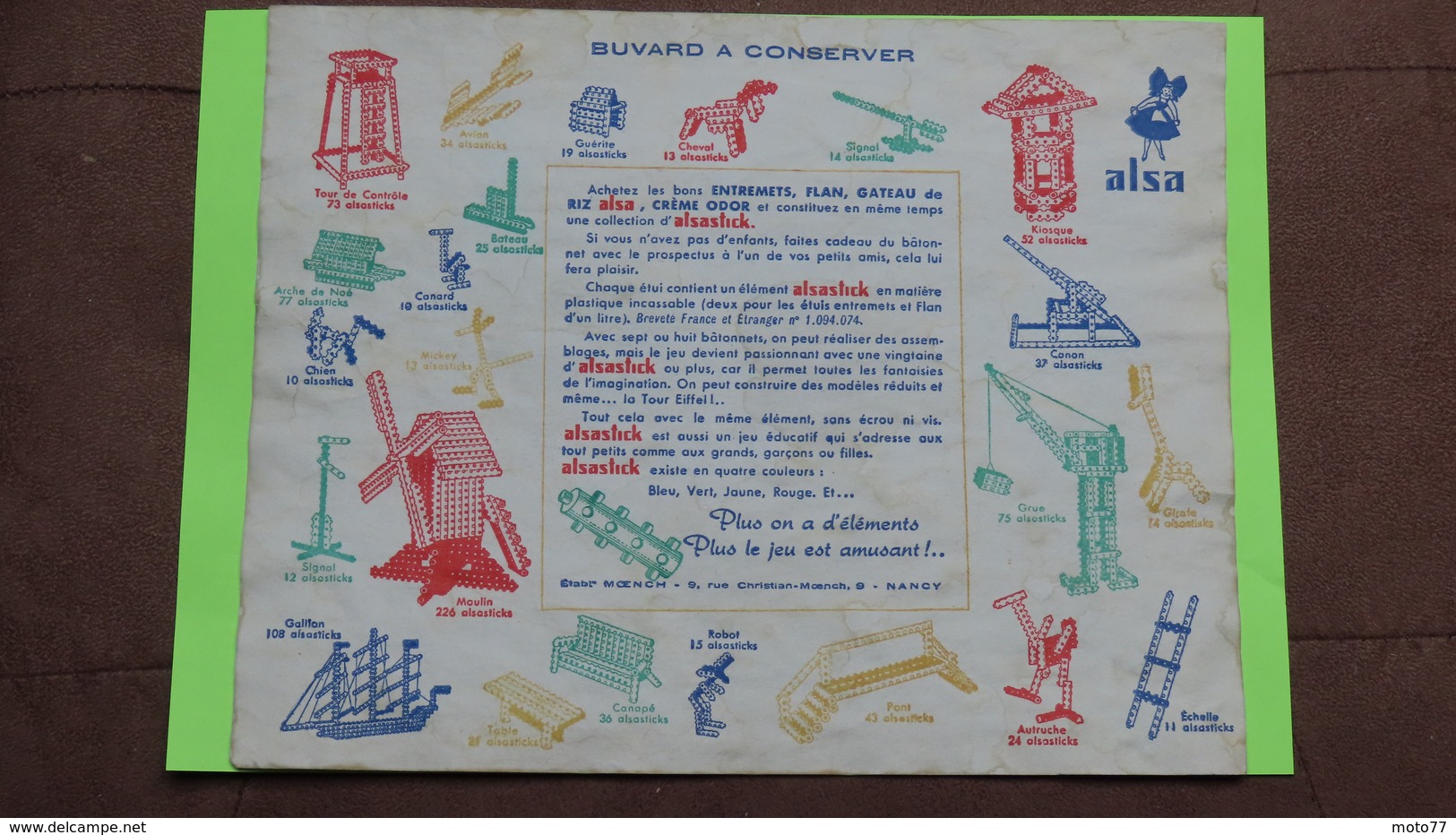 Grand Buvard 95 - ALSA - Mécano Plastique - "Etat" D'usage : Voir Photos - 27x21 Environ - Année 1950 - Produits Laitiers