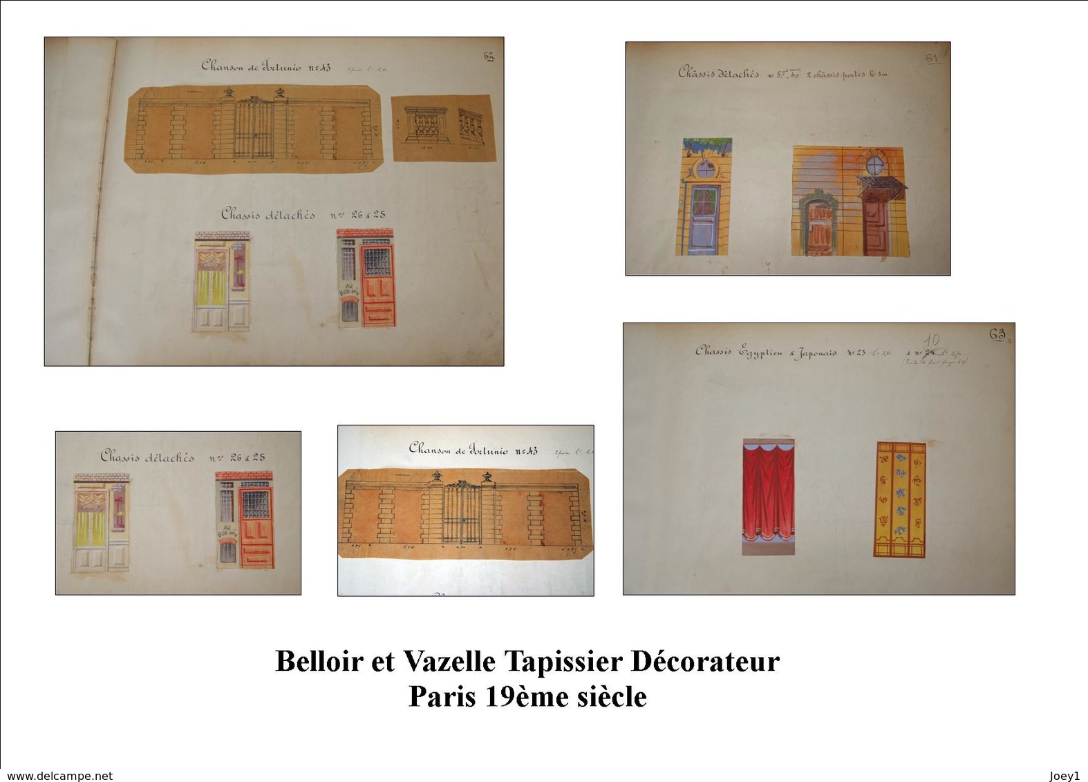 1 ensemble de dessin Belloir et Vazelle peintres décorateurs du 19ème siècle