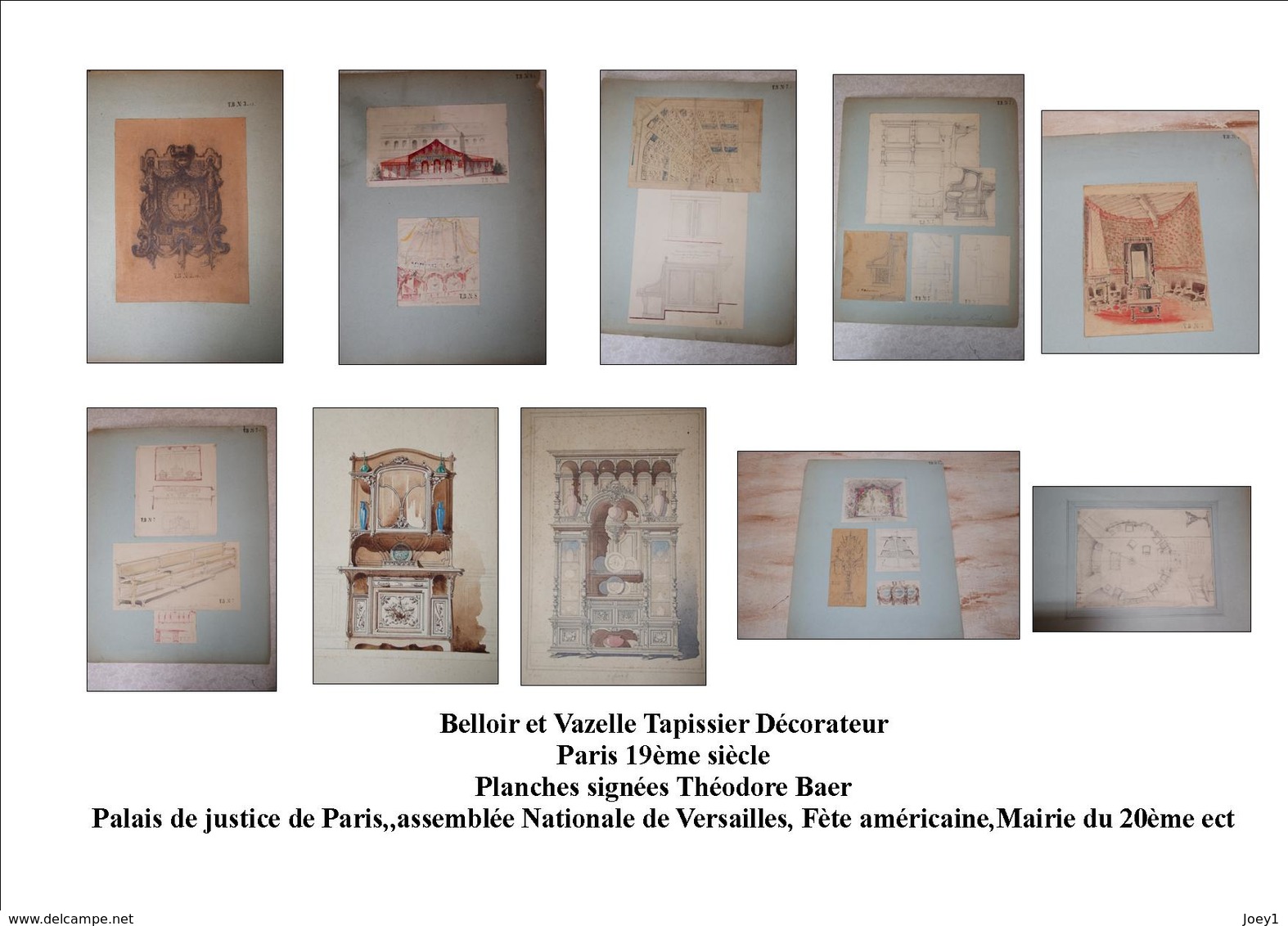 1 ensemble de dessin Belloir et Vazelle peintres décorateurs du 19ème siècle