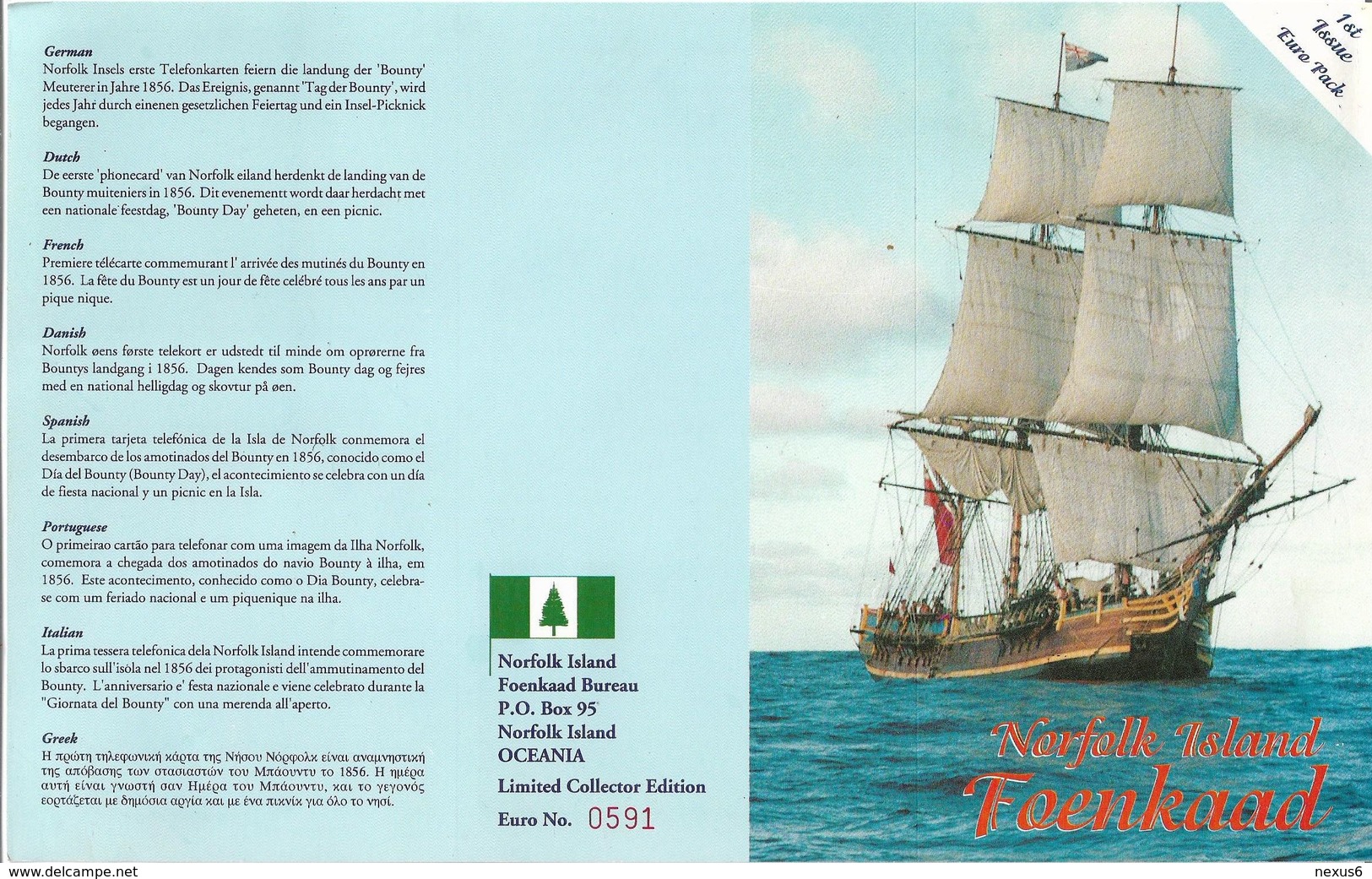 Norfolk Island - Telstra (Anritsu) - 1st Issue Euro Pack Limit. Edit Set Of 3 (SCC Issue) Mint In Folder - Isla Norfolk