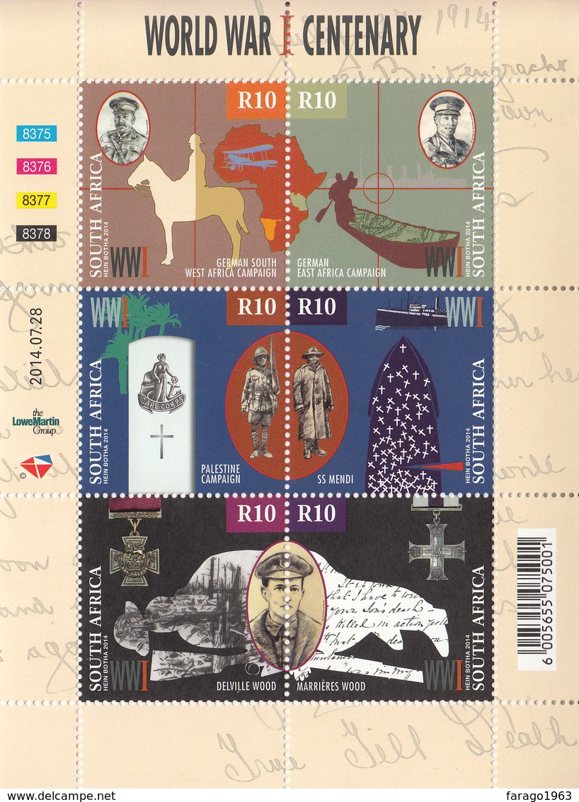 2014  South Africa World War I In East & West Africa  Miniature Sheet Of 6 MNH  **I LOVE IT!!!** - Neufs