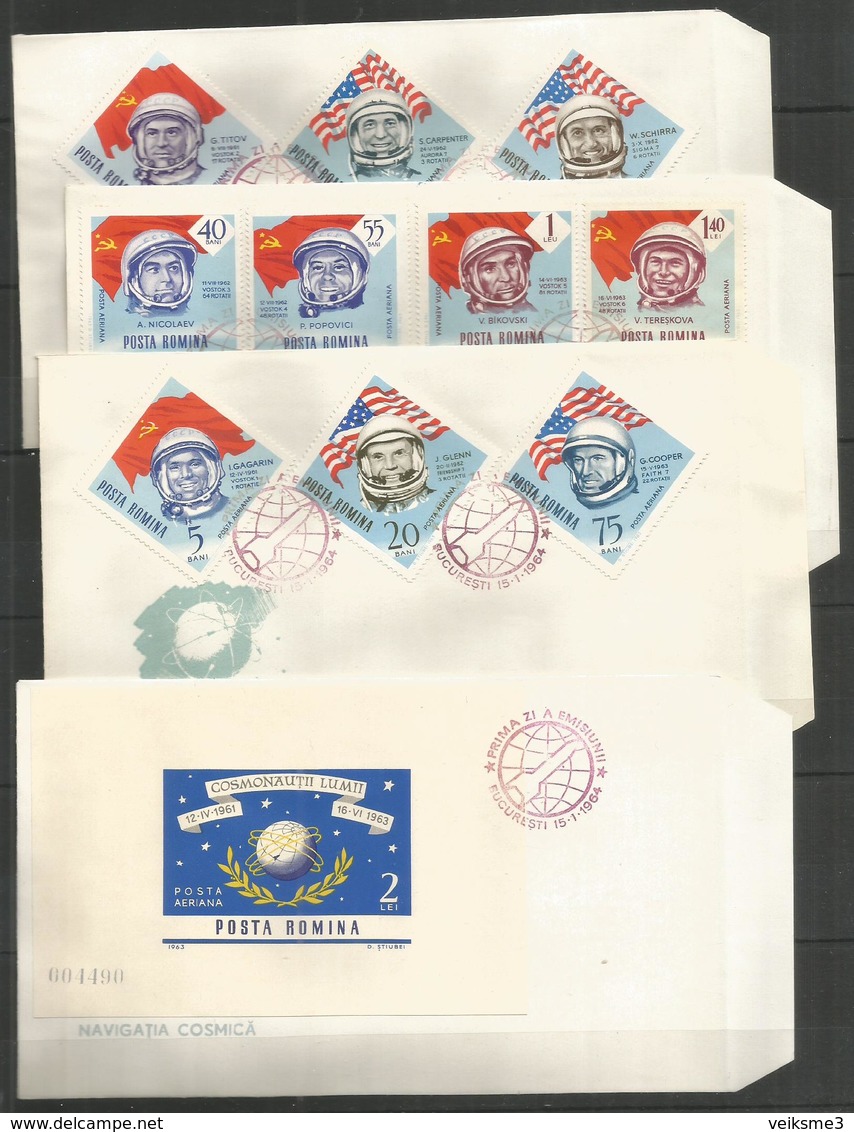 4 Pcs ROMANIA - 1964 - Space - Cosmonauts - Storia Postale
