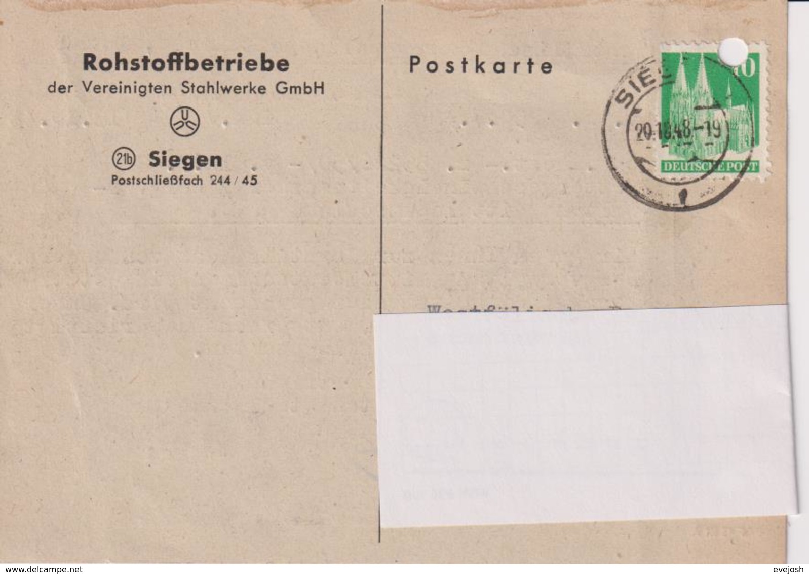 Karte BRD, Rohstoffbetriebe Der Vereinigten Stahlwerke GmbH Siegen, 1948, Bergbau - Minerali