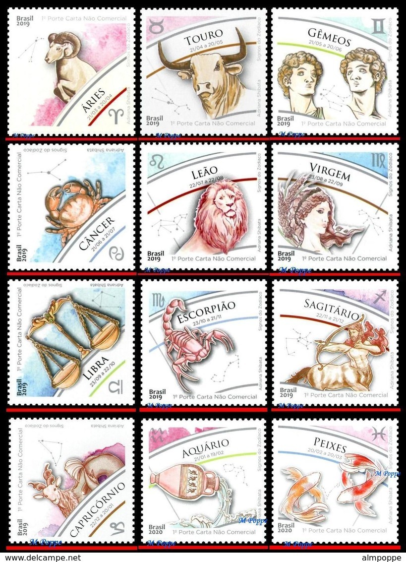 Ref. BR-SIGN BRAZIL 2019 2020 ASTROLOGY, ZODIAC SIGNS, CONSTELLATION, SET COMPLETE MNH 12V - Astrologia