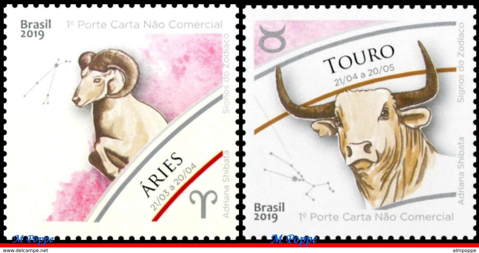 Ref. BR-SIGN BRAZIL 2019 2020 ASTROLOGY, ZODIAC SIGNS, CONSTELLATION, SET COMPLETE MNH 12V - Astrologia