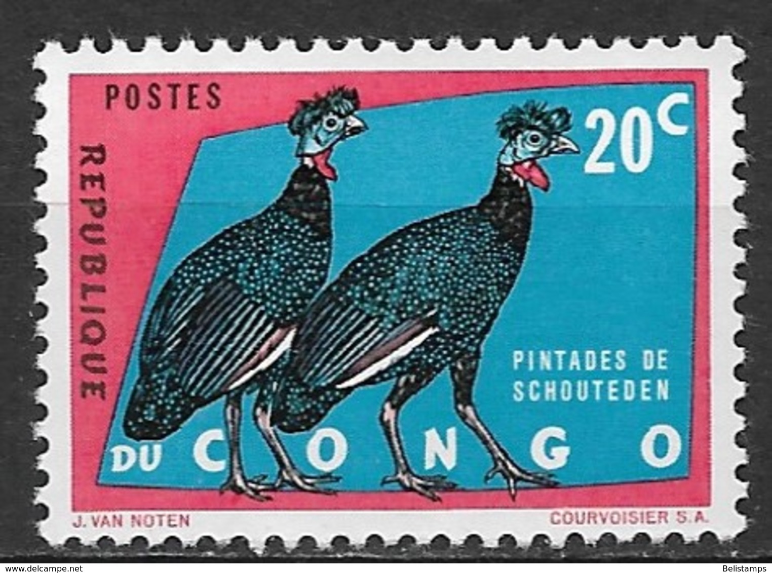Congo Democratic Republic 1963. Scott #430 (MNH) Bird, Crested Guinea Fowl - Ungebraucht