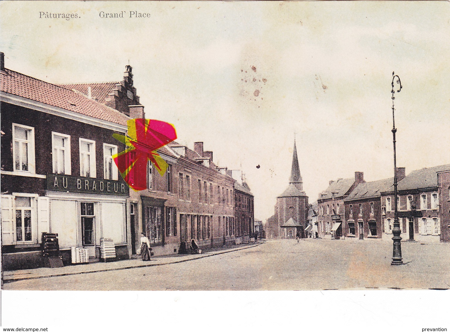 PATURAGES - Grand'Place - Carte Colorée Et Circulé En 1911 - Colfontaine