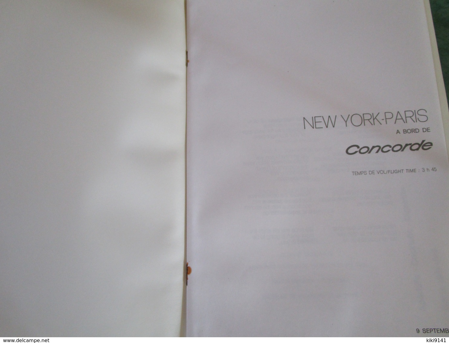 NEW YORK-PARIS à Bord De CONCORDE - Déjeuner Du 9 Septembre 1987 (8 Pages) - Menú