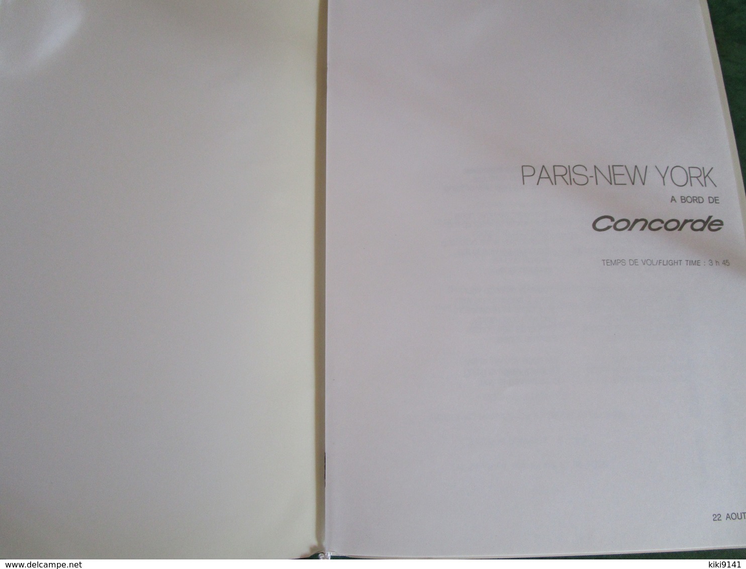 PARIS-NEW YORK à Bord De CONCORDE - Déjeuner Du 22 Aout 1987 (8 Pages) - Menükarten