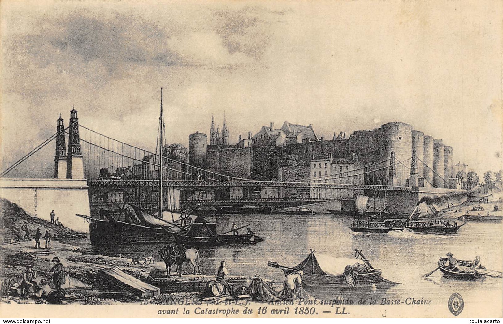 CPA 49 ANGERS ANCIEN PONT SUSPENDU DE LA BASSE CHAINE AVANT LA CATASTROPHE DU 16 AVRIL 1850 - Angers