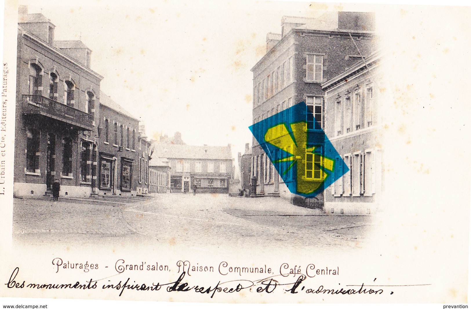 PATURAGES - Grand'salon, Maison Communale, Café Central - Carte Circulé 1901 - Colfontaine