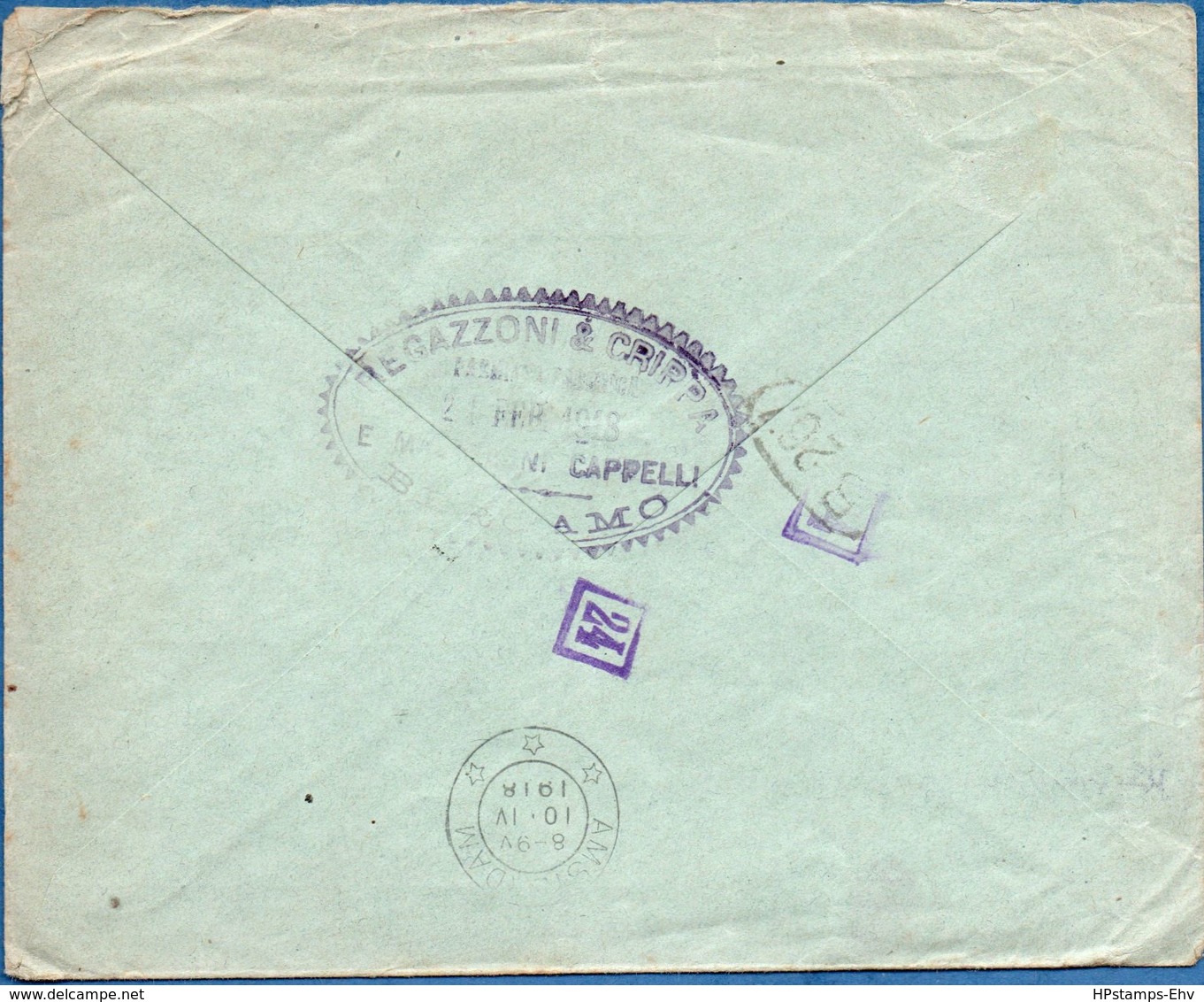 Italy 1918 Green Oval Bologna Posta Estera Censura Militare B Mark, Letter To Amsterdam, Bologna 1923 Mark? 2003.0710 - WW1