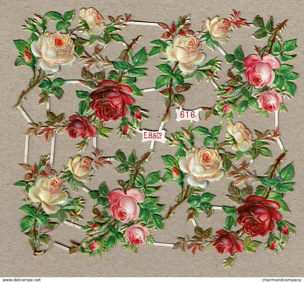 Bollans E. & Co - E.B. & Co 616 - SCRAP Sheet  DECOUPIS  - Gaufré / Embossed  Fleurs / Flowers - Blumen