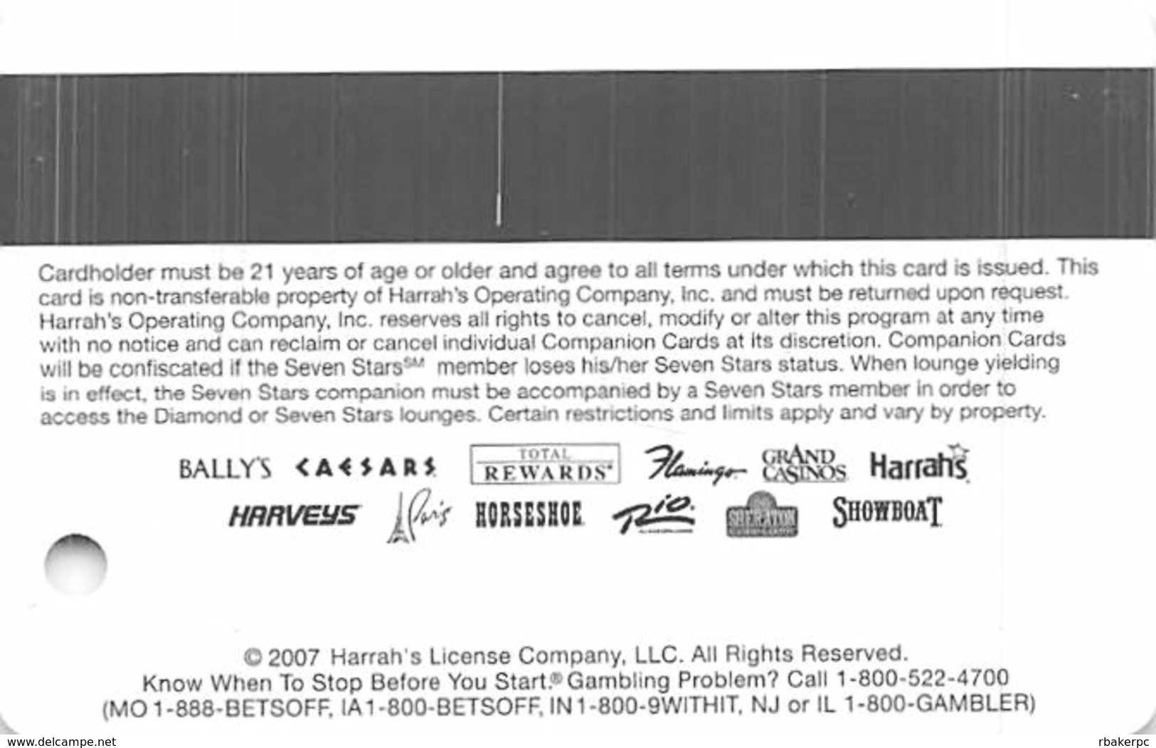 Harrah's Casino Multi-Property - TR Seven Stars Companion Slot Card @2007 / Signature Strip / BLANK - Casino Cards