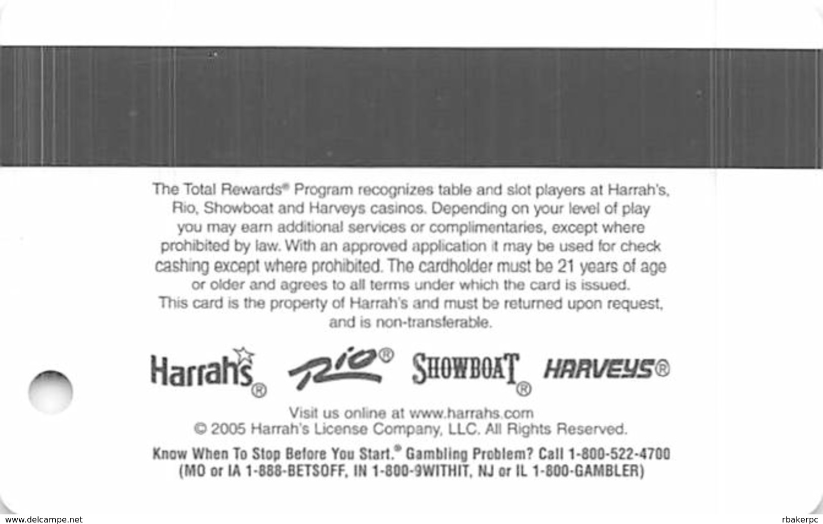 Harrah's Casino - 2005 Diamond WSOP Slot Card - No Sig - BLANK - Casino Cards