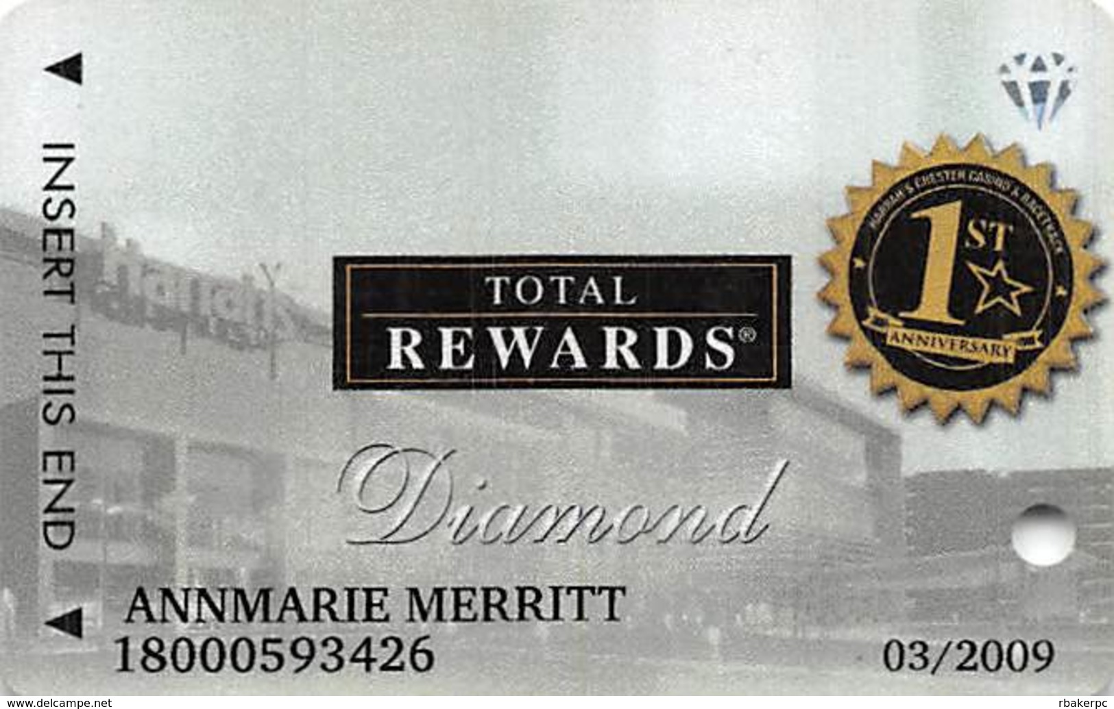 Harrah's Casino - 1st Anniv Harrah's Chester Diamond Slot Card - Casino Cards