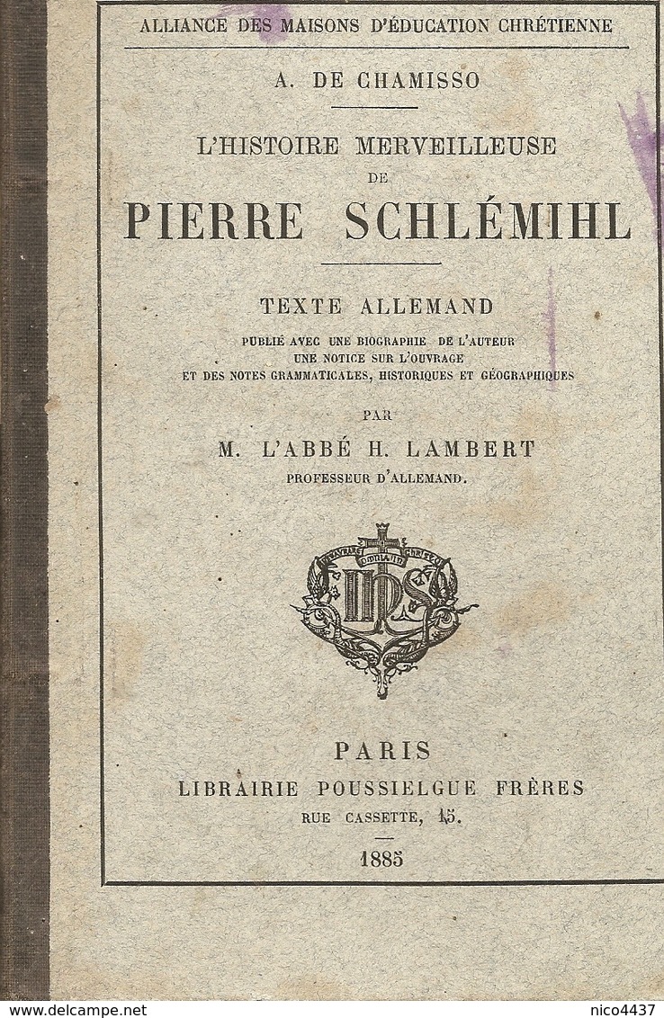 Livre Histoire Merveilleuse De Pierre Schlémihl Par    L'abbé H. Lambert 1885 - Alte Bücher