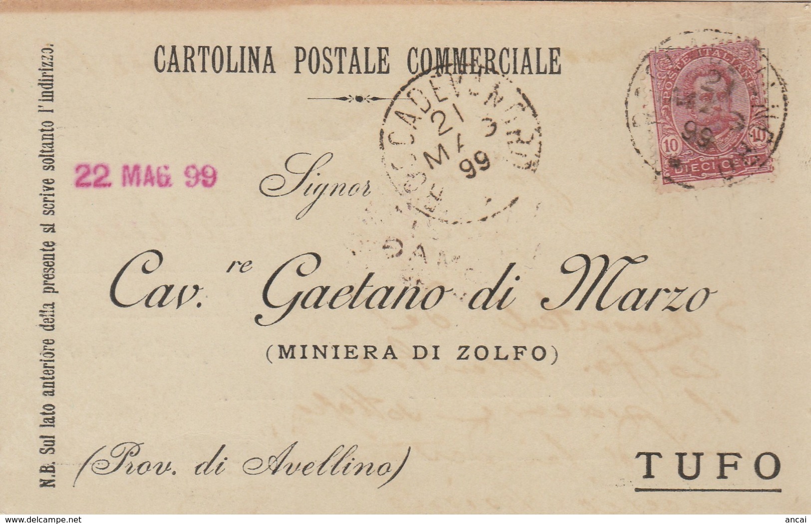 Roccadevandro. 1899. Annullo Grande Cerchio ROCCADEVANDRO, Su Cartolina Postale - Storia Postale