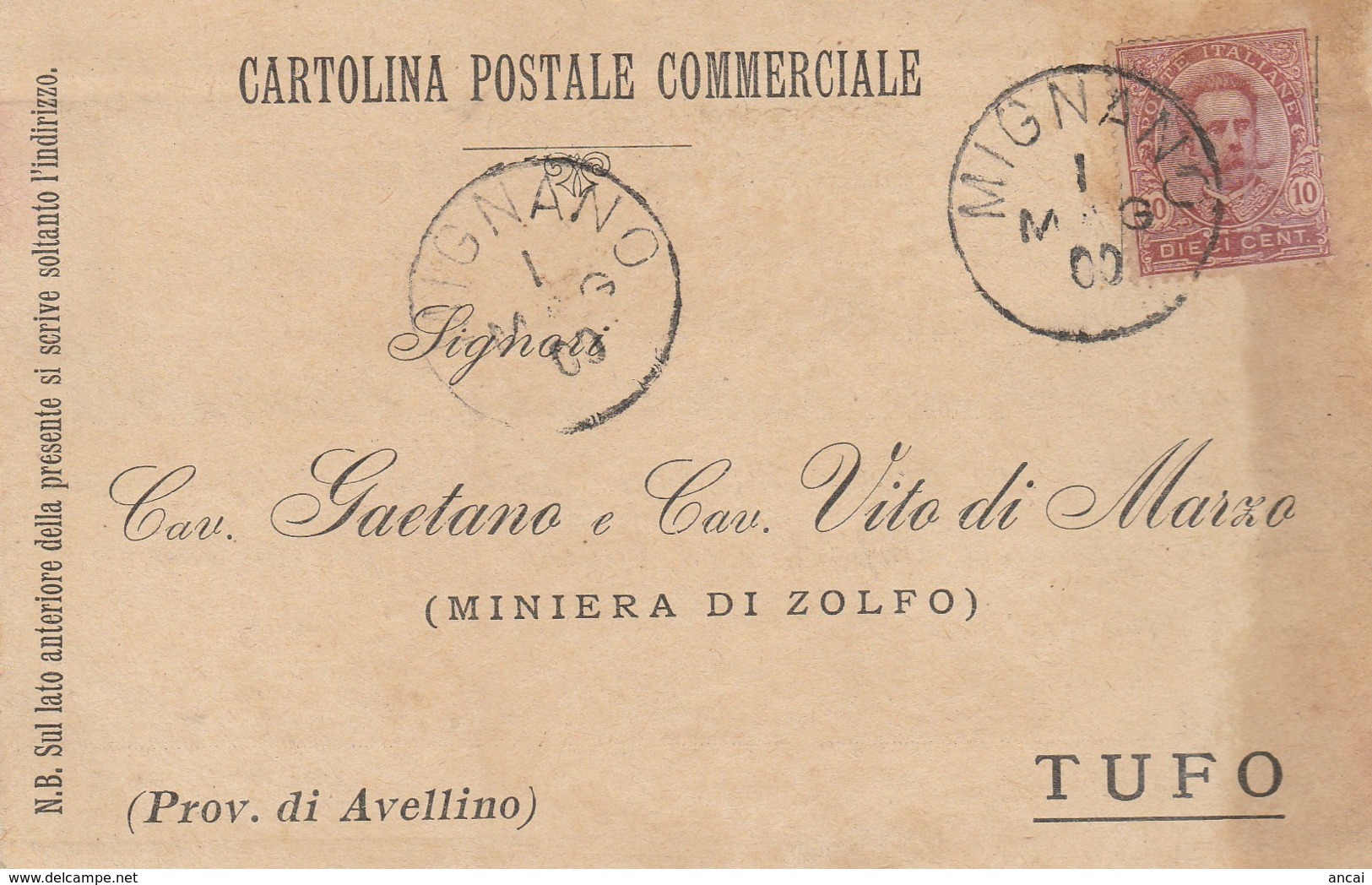 Mignano. 1900. Annullo Grande Cerchio MIGNANO, Su Cartolina Postale - Storia Postale