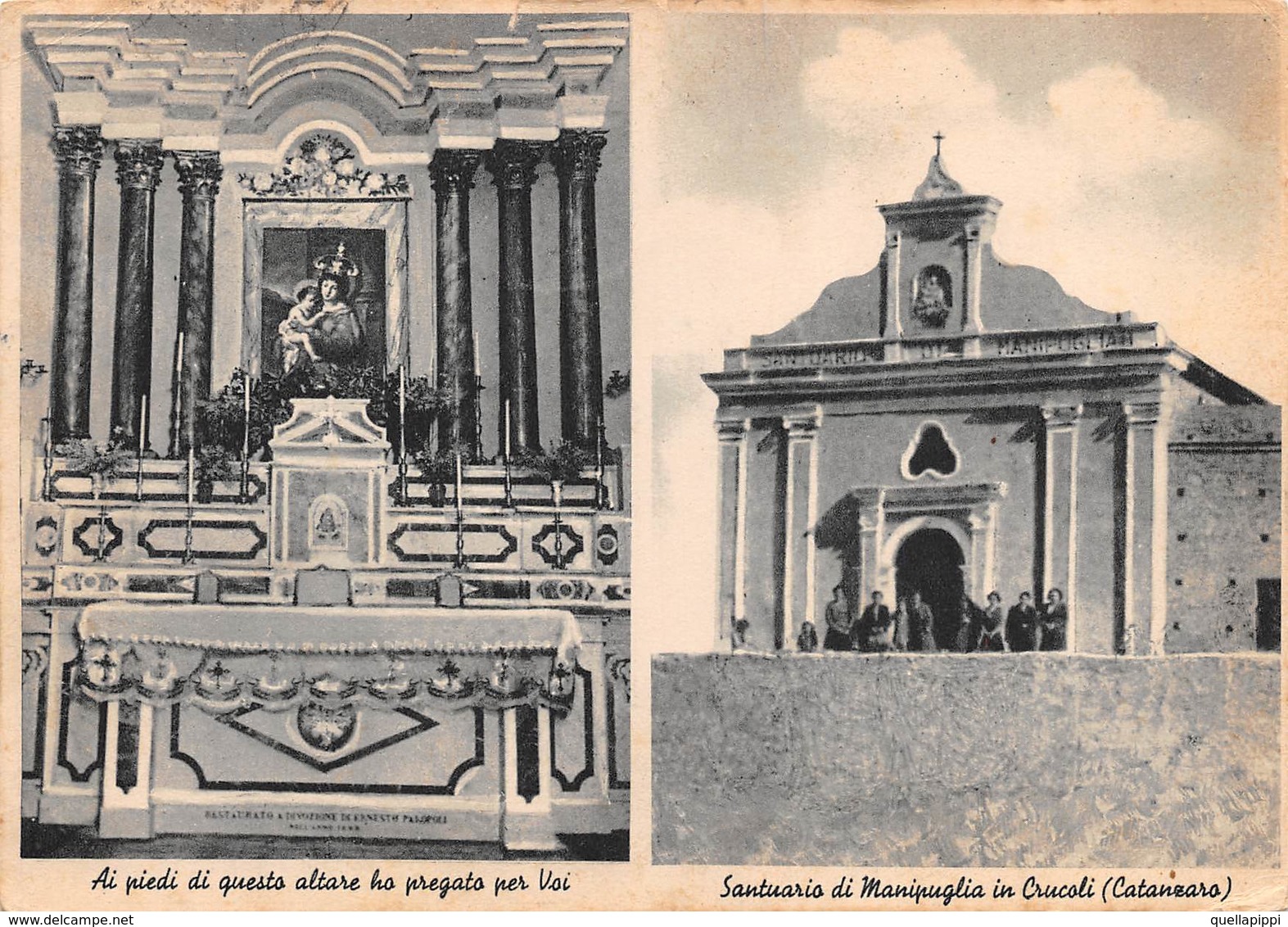 09887 "(CZ) CRUCOLI - INTERNO DEL SANTUARIO DI MANIPUGLIA"   ICONA, SANTUARIO, ANIMATA. CART  SPED 1956 - Catanzaro