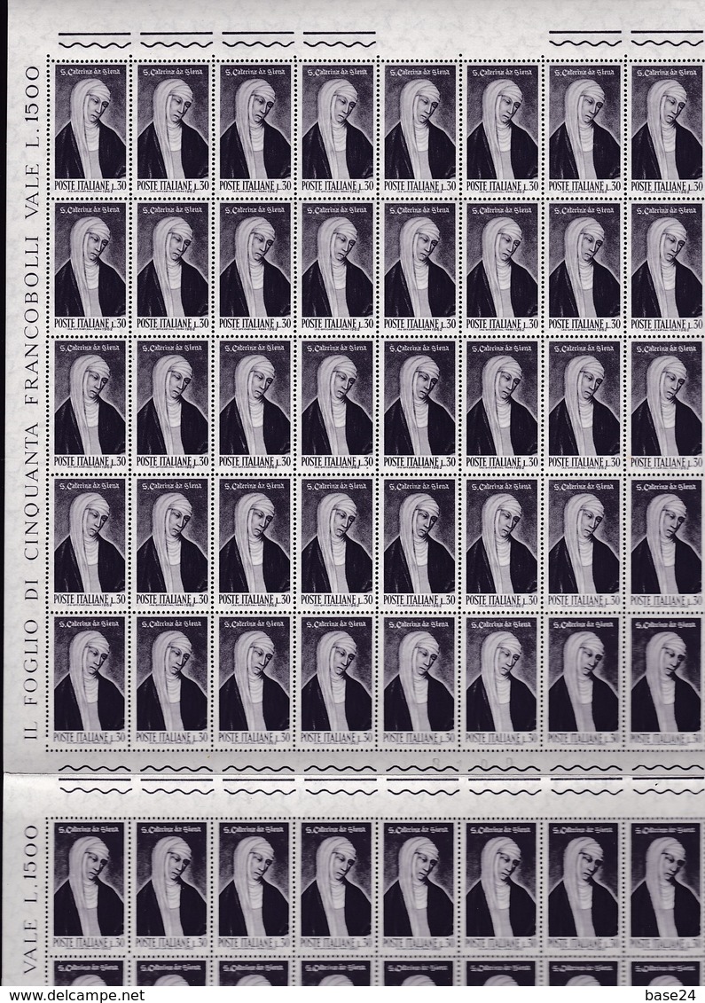 1962 Italia Italy Repubblica SANTA CATERINA 100 Valori Del 30 Lire In Doppio Foglio MNH** Double Sheet - Feuilles Complètes