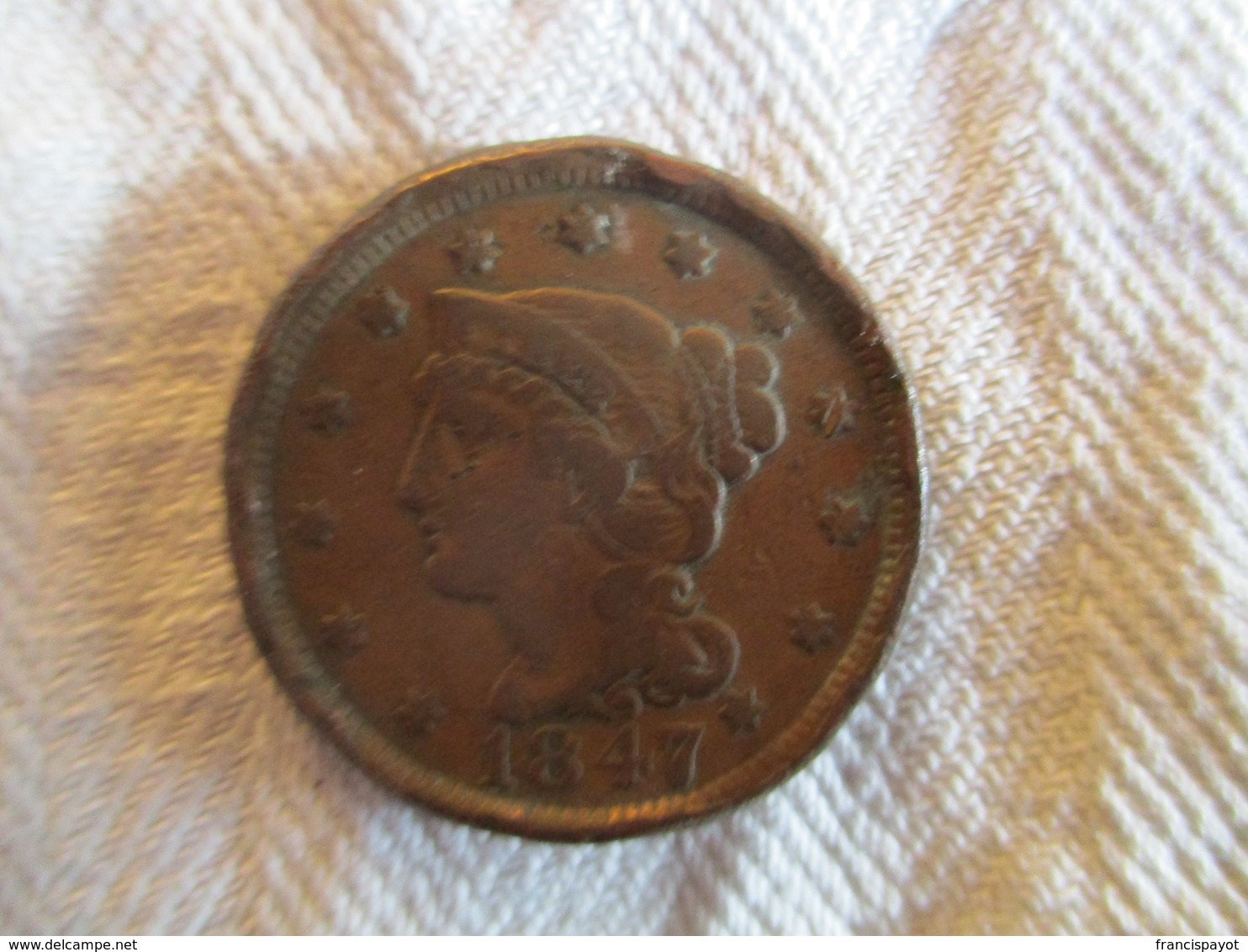 USA: One Cent 1847 - 1840-1857: Braided Hair (Cheveux Tressés)