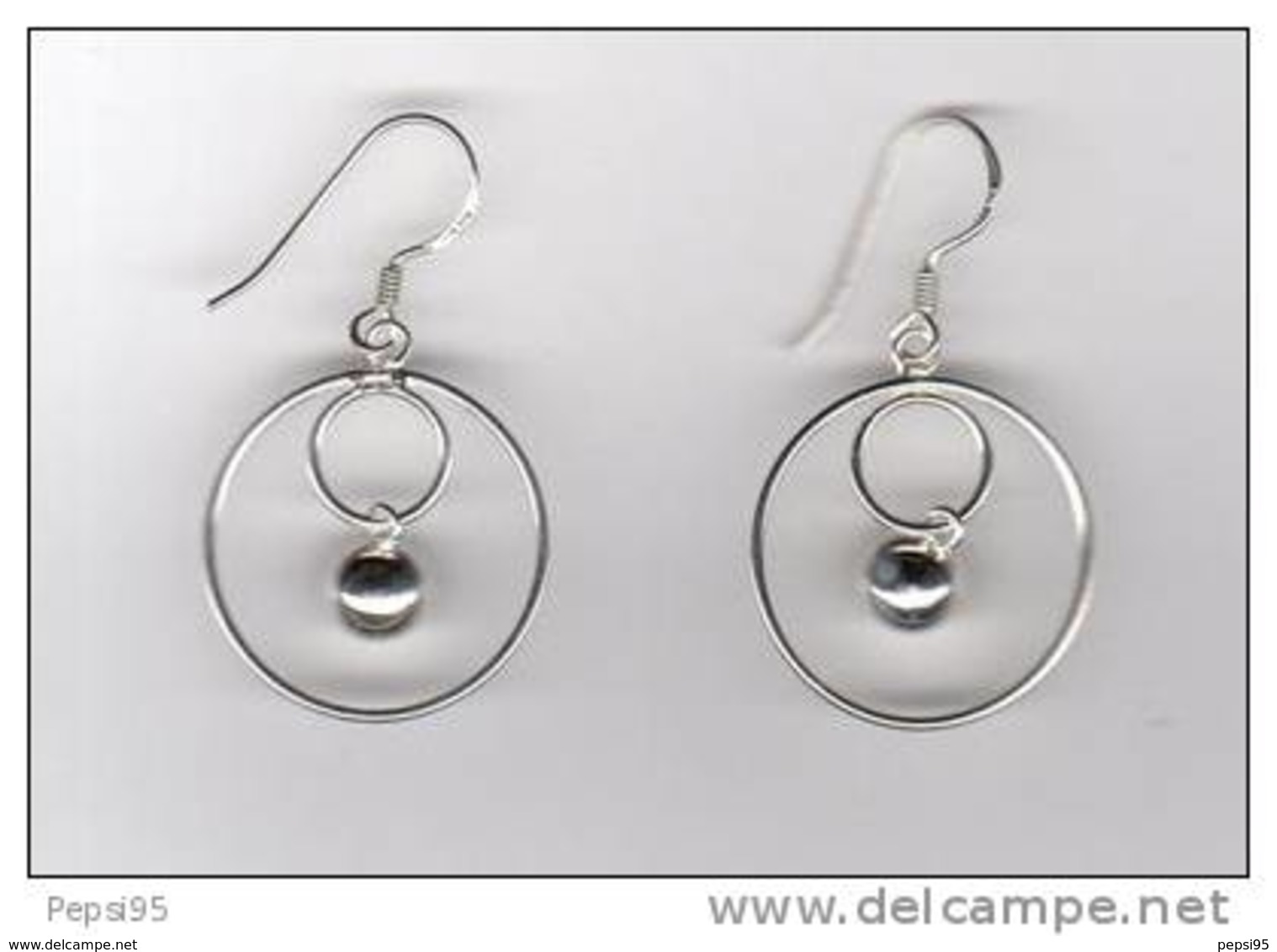 (réf Bou) - BOUCLES D'OREILLES En ARGENT Anneaux Imbriqués Et Sphère Centrale - Ohrringe