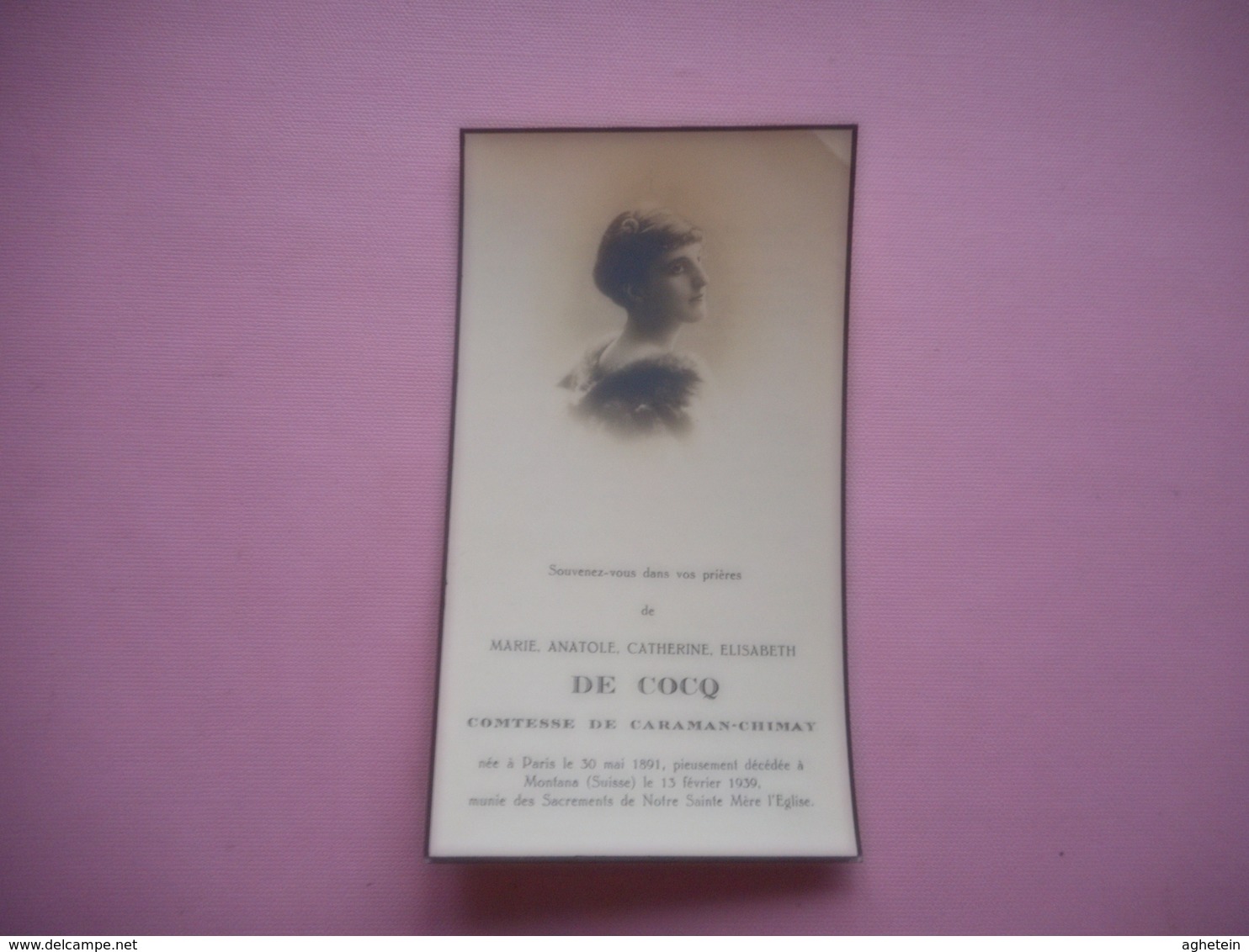 D.P.-MARIE ANATOLE CAT.ELISA.DE COCQ COMTESSE DE CARAMA-CHIMAY°PARIS 30-3-1891+MONTANA(SUISSE)13-2-1939 - Religion & Esotérisme