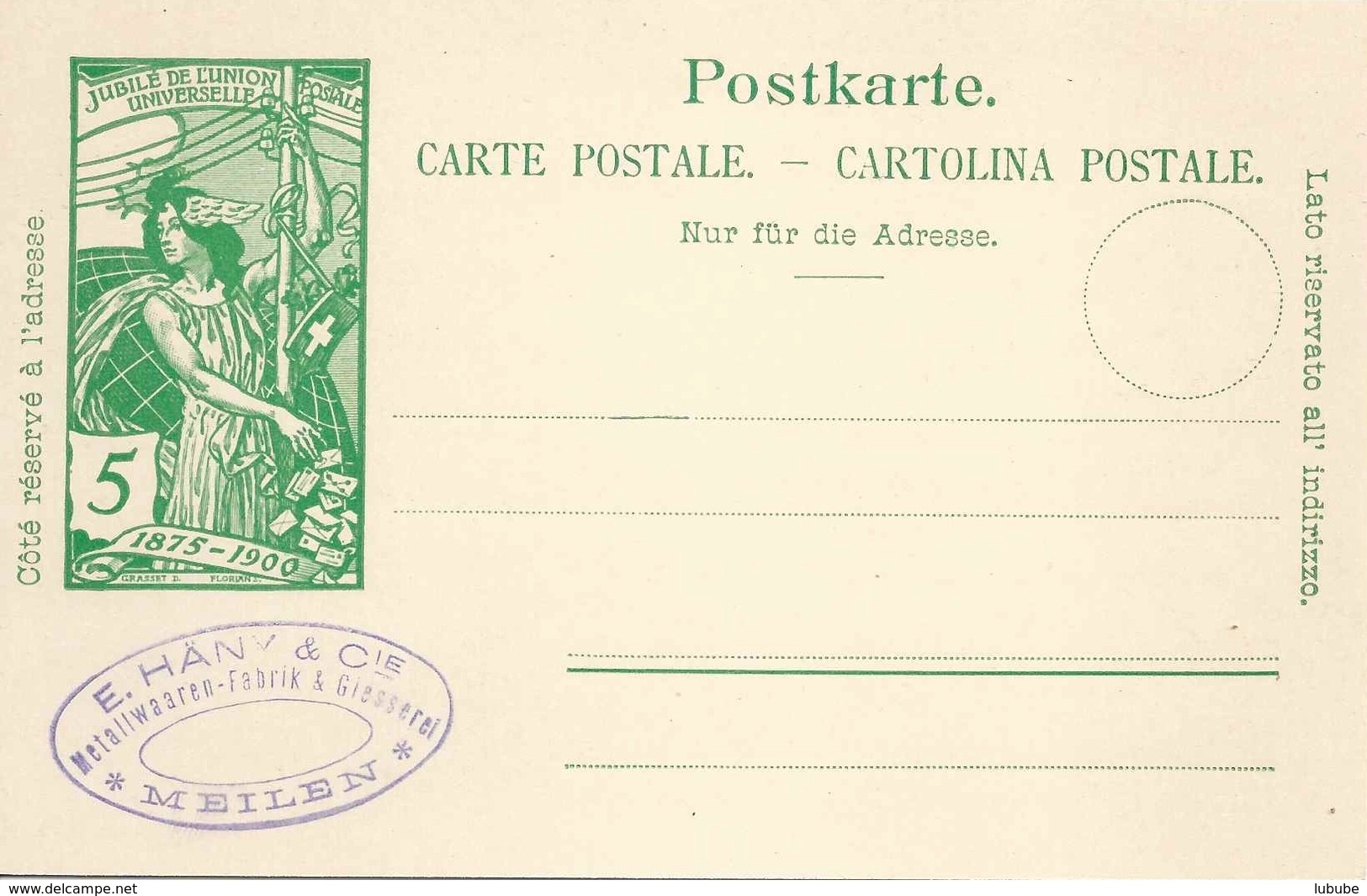 PK 31  UPU  "Häny, Metallwaren/Giesserei, Meilen"           1900 - Enteros Postales