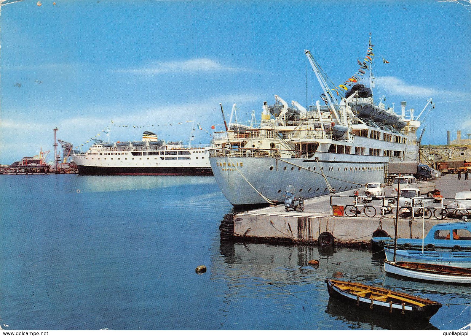 09909 "CIVITAVECCHIA - IL PORTO - MN CARALIS - NAPOLI"  TRAGHETTO, ANIMATA, AUTO. CART  SPED 1971 - Civitavecchia