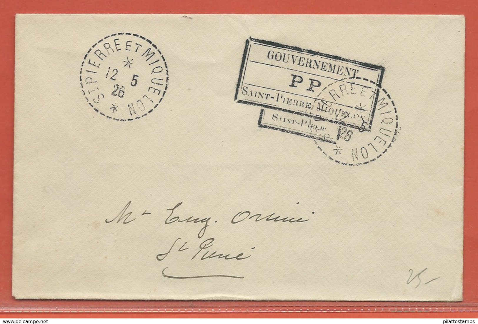 SAINT PIERRE ET MIQUELON LETTRE PP DE 1926 - Briefe U. Dokumente