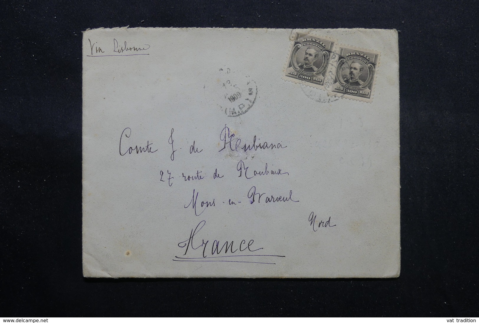 BRÉSIL - Enveloppe Pour La France En 1909 Via Lisbonne, Affranchissement Plaisant - L 55145 - Covers & Documents