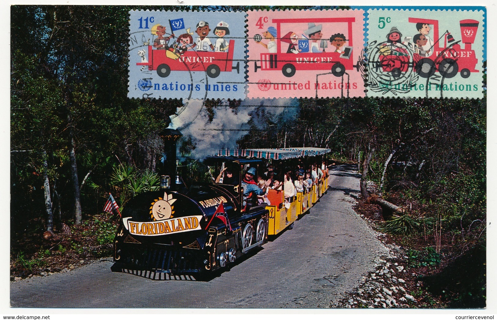 Nations Unies - Carte Maximum - Trois Timbres UNICEF ... Petit Train De Floride - Maximumkaarten