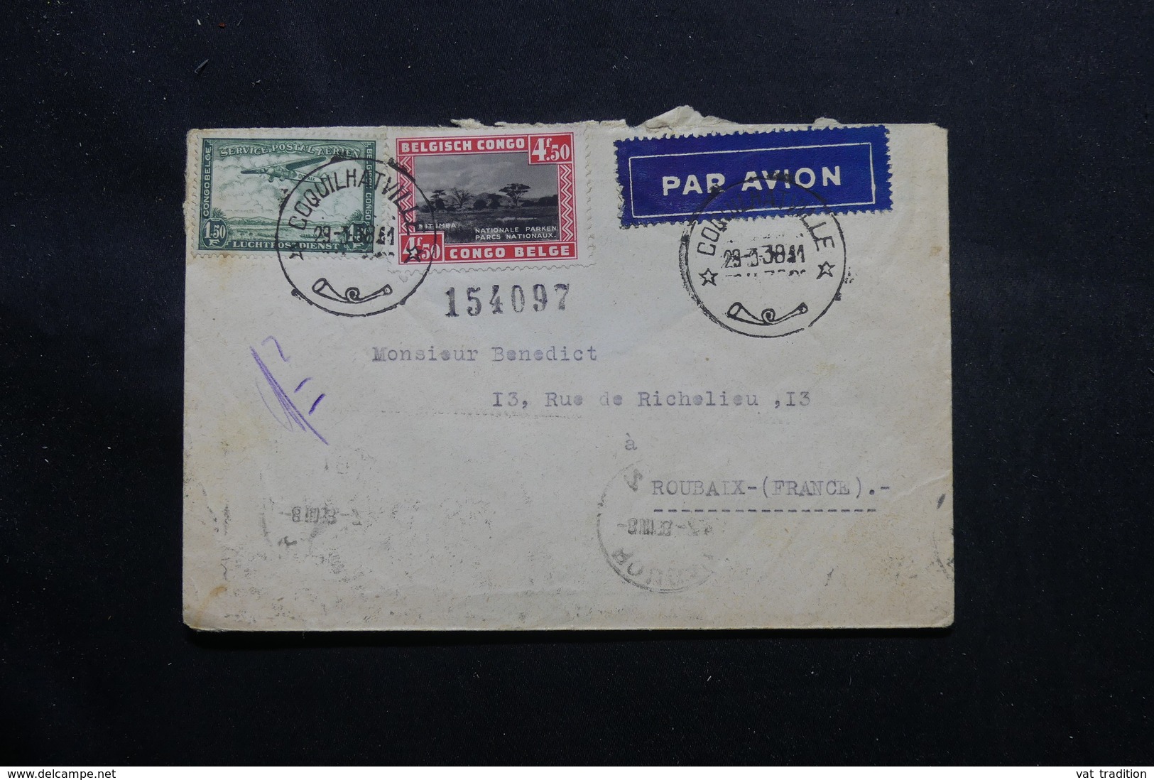 CONGO BELGE - Enveloppe De Coquihatville Pour La France En 1938 Par Avion, Affranchissement Plaisant - L 55159 - Covers & Documents