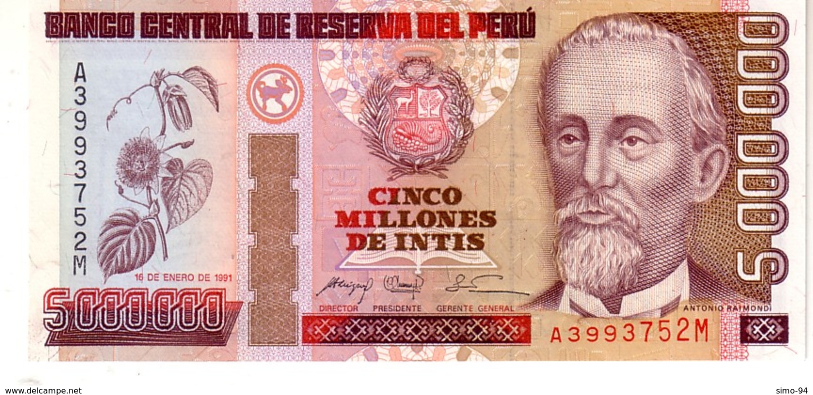 Peru P.150 5000000 Intis 1991 Unc - Peru