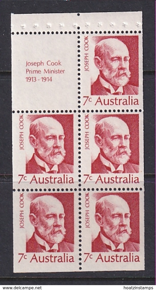 Australia: 1972   Famous Australians (Series 4)   SG 507a  7c   [Joseph Cook]   MNH Booklet Pane - Mint Stamps