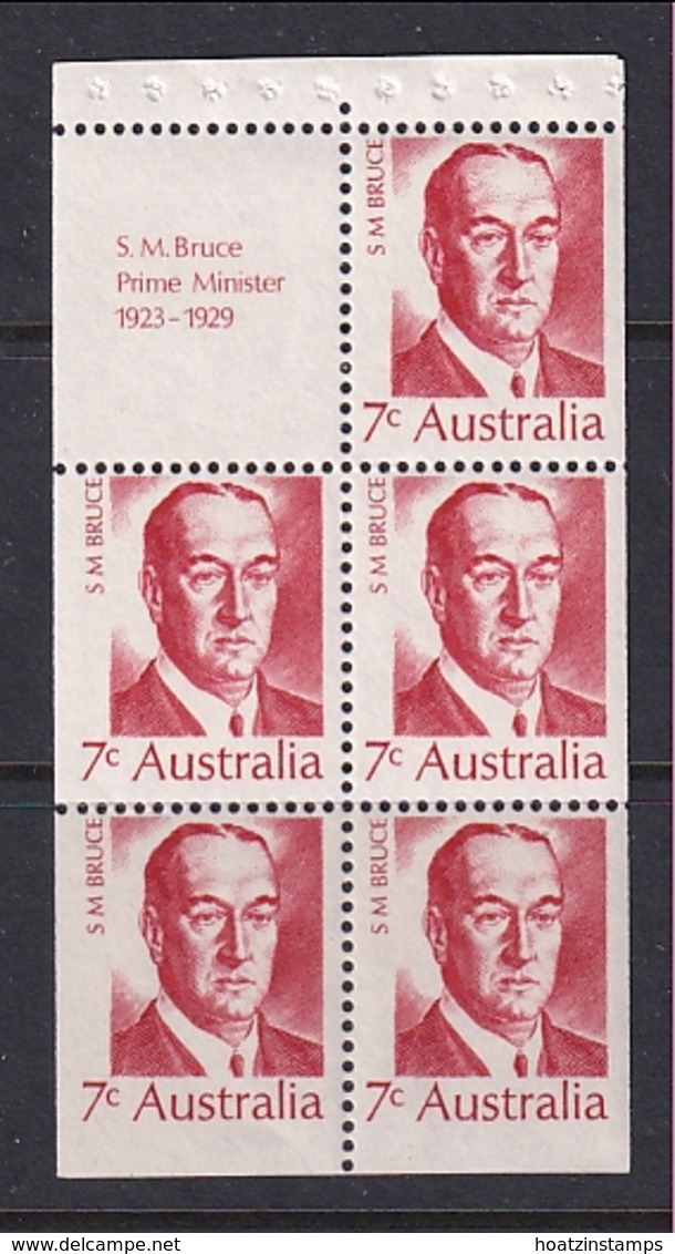 Australia: 1972   Famous Australians (Series 4)   SG 508a  7c   [S M Bruce]   MNH Booklet Pane - Neufs