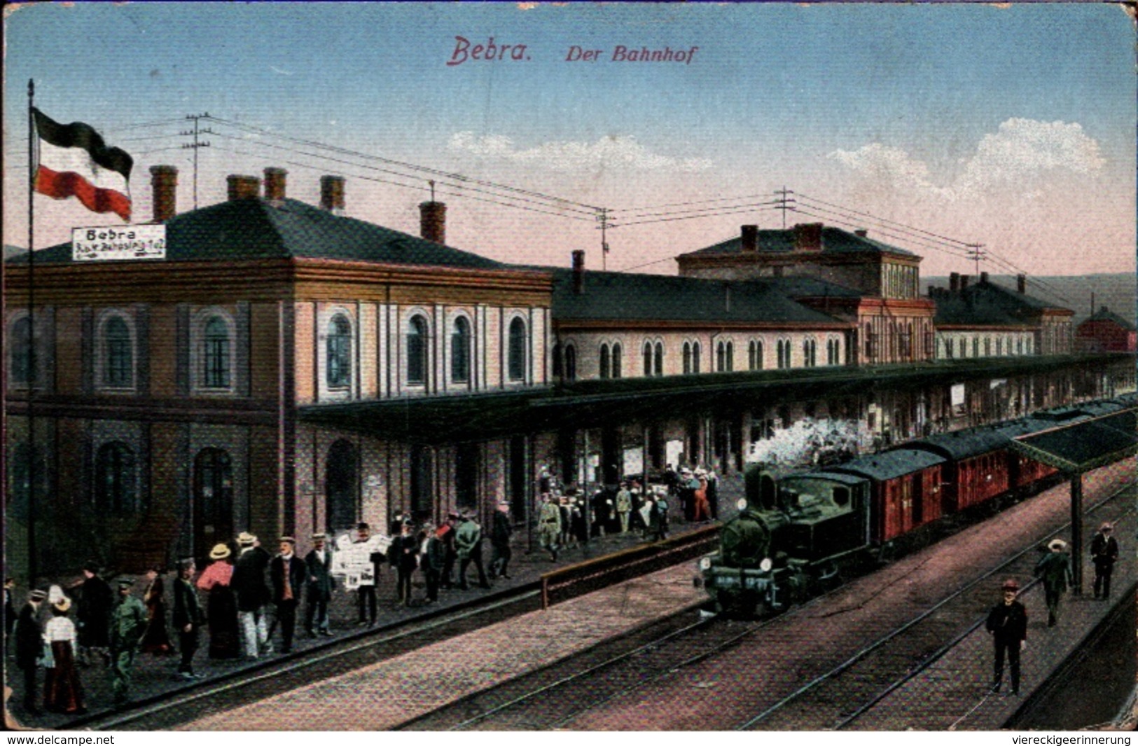 ! Alte Ansichtskarte, Bahnhof Bebra, Eisenbahn, Dampflok, 1917 - Stations - Met Treinen