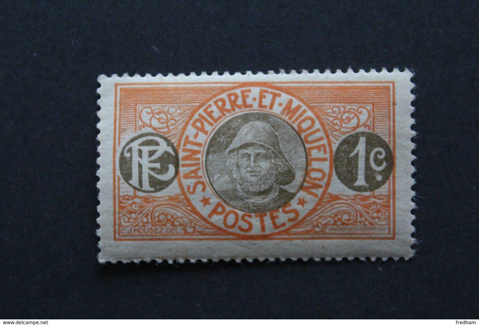 ST PIERRE & MIQUELON 1909 Y&T No 78 1C ROUGE-ORANGE ET BRUN-OLIVE (PECHEUR) NEUF * TB - Neufs