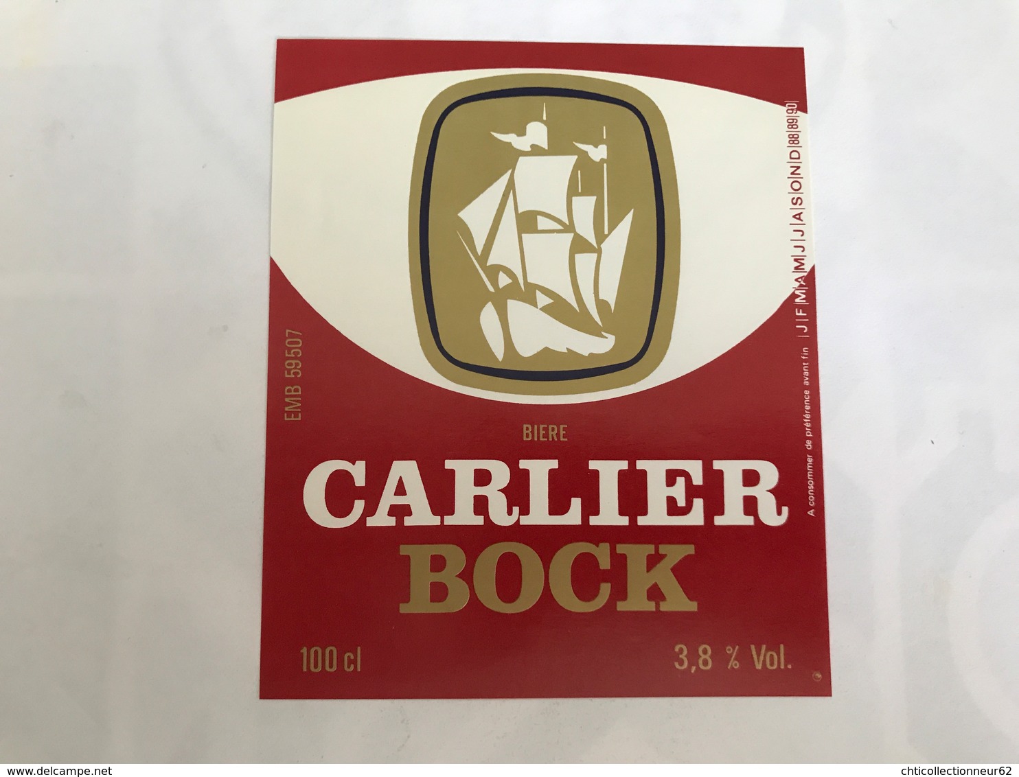 Ancienne Étiquette F2 BIÈRE CARLIER BOCK  BRASSERIE JEANNE D’ARC NORD RONCHIN LILLE - Bière