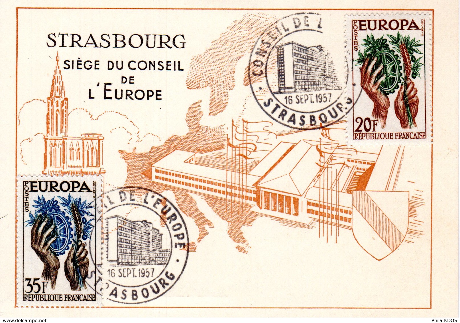 " EUROPA 1957 : CONSEIL DE L'EUROPE / STRASBOURG " Sur Carte Maximum De 1957. N° YT 1122 1123. Parfait état. CM - 1957