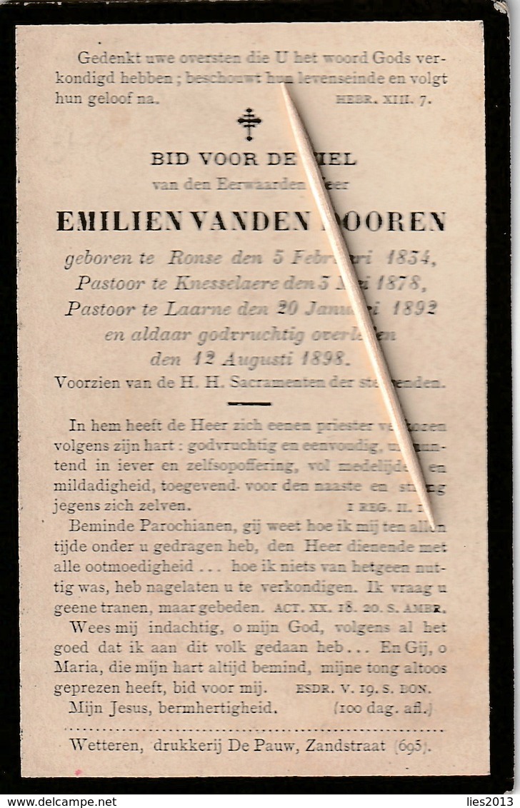 Priester, Prêtre, 1898, Emilien Vanden Dooren, Ronse, Renaix, Knesselare, Laarne, - Religion & Esotérisme