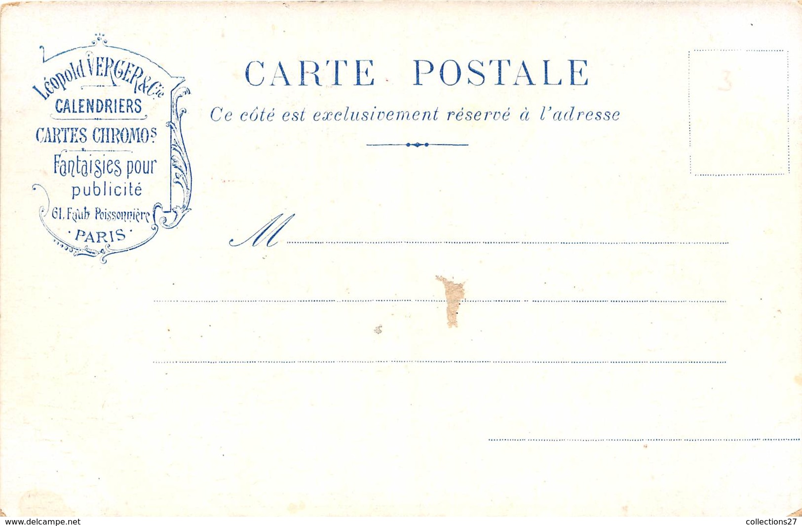 75009-PARIS-61 FBG POISSONNIERE - LEOPOLD VERGER ET Cie, CALENDRIER, CARTES, CHROMOS, ARTICLES POUR PUBLICITES - Arrondissement: 09